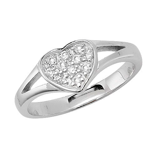 New 925 Silver & Cubic Zirconia Children's Heart Signet Ring