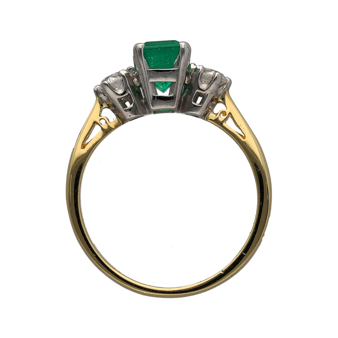 18ct Gold Diamond & Emerald Set Trilogy Ring