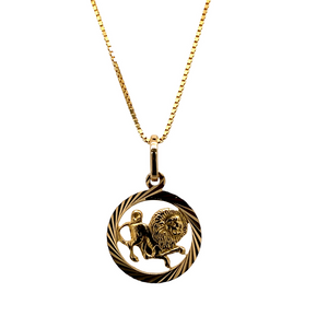 18ct Gold Lion Leo Starsign Circle 20" Necklace