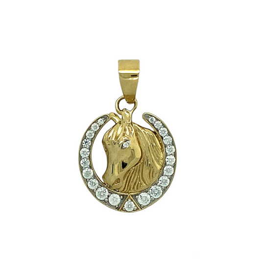 New 9ct Gold & Cubic Zirconia Set Horse Pendant