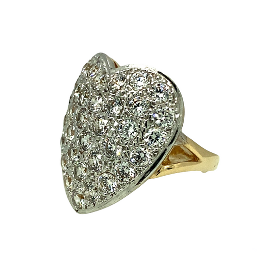 New 9ct Yellow and White Gold & Cubic Zirconia Set Heart Ring in size O with the weight 9.50 grams. The front of the ring is approximately 24mm high