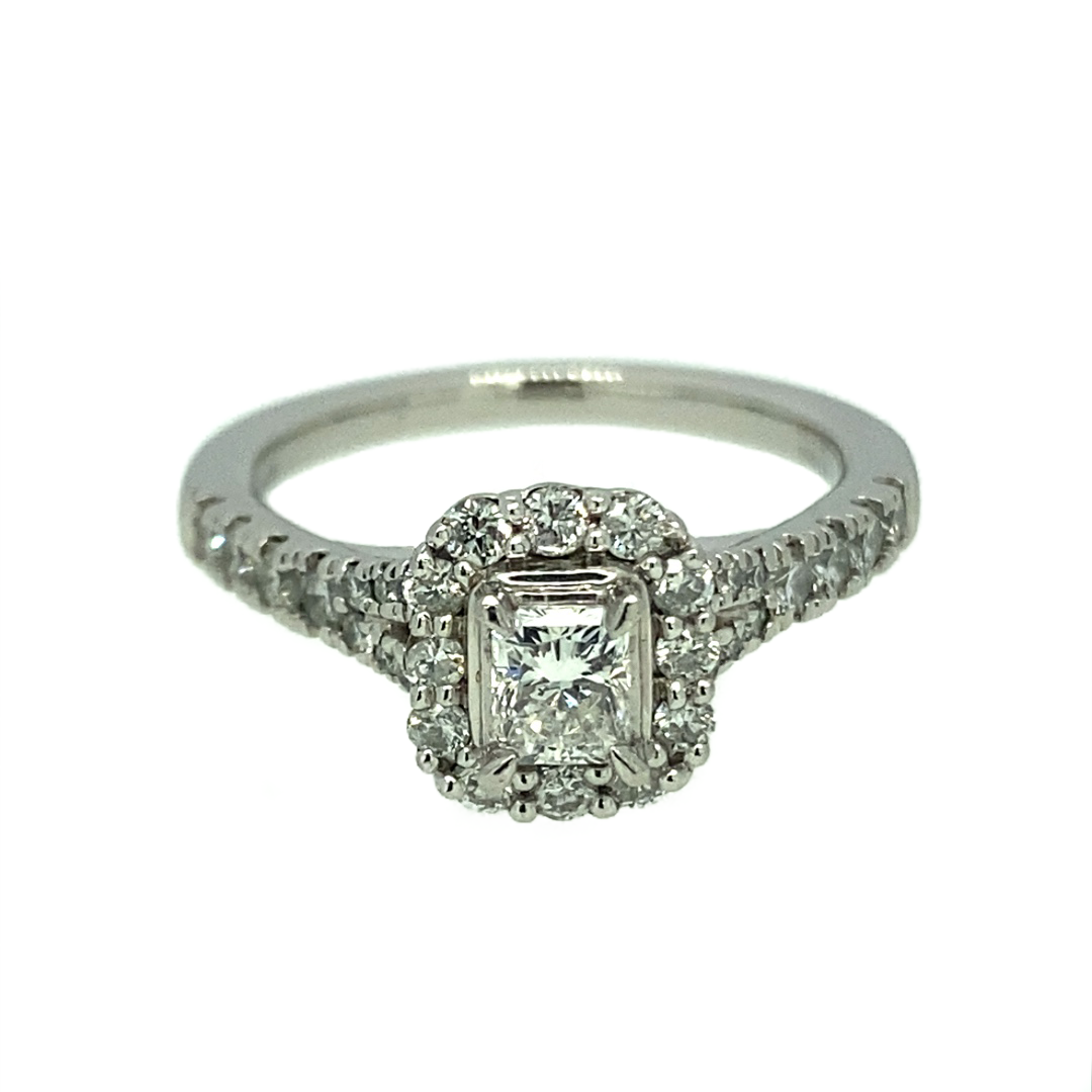 SALE Platinum & Diamond Shoulder set Halo Ring