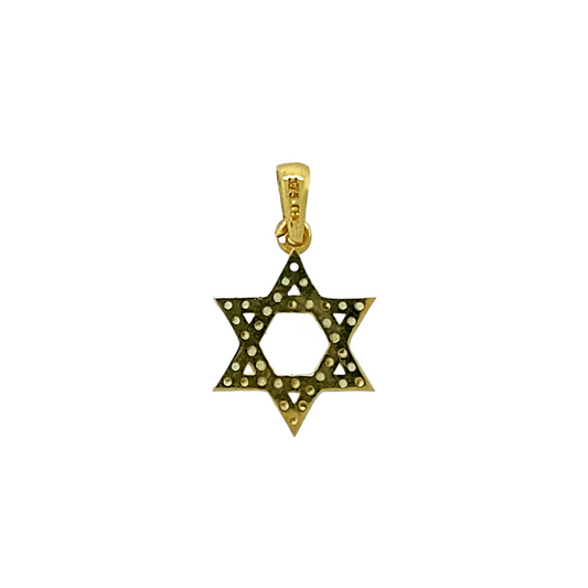 New 9ct Yellow Gold & Cubic Zirconia Set Star of David Pendant with the weight 0.80 grams. The pendant is 1.9cm long including the bail by 1.1cm
