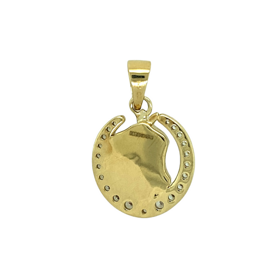 New 9ct Yellow Gold & Cubic Zirconia Set Horse Pendant with Cubic Zirconia stones set around the horse. The pendant has the weight 7.50 grams and the height 2.6cm including the bail