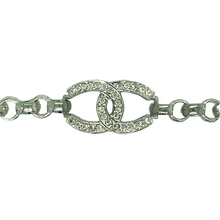 Load image into Gallery viewer, New 925 Silver &amp; Cubic Zirconia Set 6&quot; Double Horseshoe children&#39;s Belcher Bracelet with alternative engraved links. This bracelet has the weight 12.80 grams with the link width 6mm
