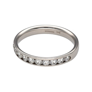 New 18ct White Gold & Diamond Set Eternity Style Band Ring in size N with the weight 3.70 grams. There are ten brilliant cut Diamonds in total set in the 4mm band. There are approximately 30pt of Diamonds in total set in a channel setting with approximately clarity Si2 and colour G - J