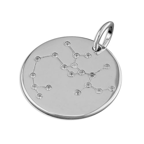 New 925 Silver & Cubic Zirconia Sagittarius Constellation Pendant with the weight 3.70 grams and the diameter 19mm. The pendant has the constellation on one side and is plain on the other