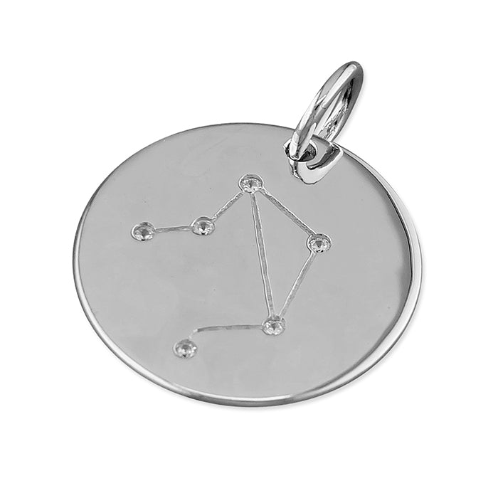 New 925 Silver & Cubic Zirconia Libra Constellation Pendant with the weight 3 grams and the diameter 19mm. The pendant has the constellation on one side and is plain on the other