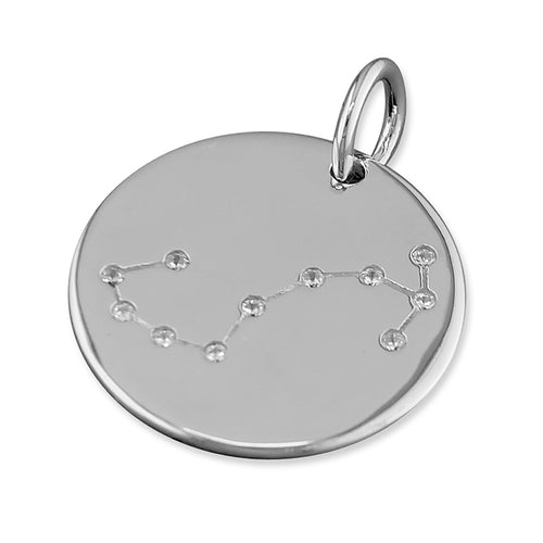 New 925 Silver & Cubic Zirconia Scorpio Constellation Pendant with the weight 3.10 grams and the diameter 19mm. The pendant has the constellation on one side and is plain on the other