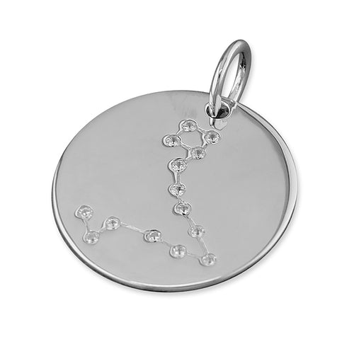 New 925 Silver & Cubic Zirconia Pisces Constellation Pendant with the weight 3 grams and the diameter 19mm. The pendant has the constellation on one side and is plain on the other