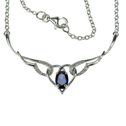 925 Silver Sapphire & Cubic Zirconia Heart 18