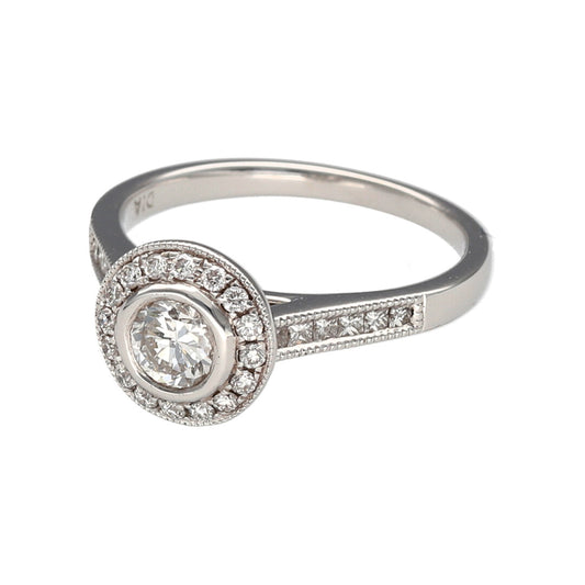New 18ct White Gold & Diamond Set Halo Ring in size N with the weight 4.20 grams. There is approximately 50pt in total in this ring