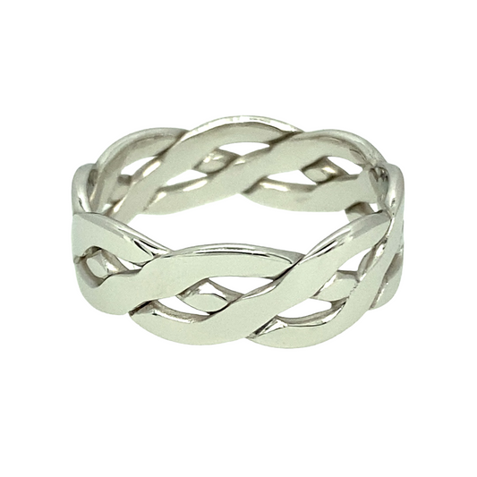 New 9ct White Gold 7mm Celtic Band Ring in size N with the weight 3.40 grams