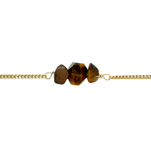Load image into Gallery viewer, New 9ct Yellow Gold &amp; Tigers Eye Stones on an 18&quot; curb chain with the weight 5.40 grams. The center tigers eye stone is approximately 8mm by 8mm and the center stones are approximately 7mm by 5mm. Tigers eye is said to support wellness and is grounding. It encourages your confidence, clarity and focus
