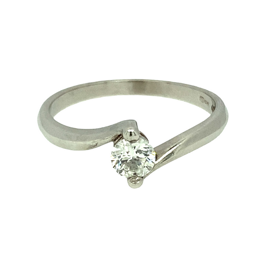 18ct White Gold & Diamond Set Solitaire Twist