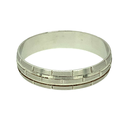 New 9ct White Gold 4mm Patterned Wedding Band Ring