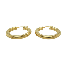 Load image into Gallery viewer, New 9ct Yellow Gold Plain Hoop Creole Earrings with the weight 2.30 grams and diameter 27mm going from the outside of the earring
