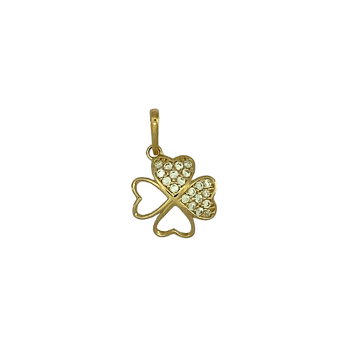 New 9ct Gold & Cubic Zirconia Set Four Leaf Clover Pendant