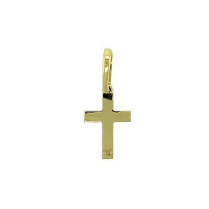 New 9ct Yellow Gold Small Plain Cross Pendant with the weight 0.80 grams. The pendant is 2.1cm long including the bail by 0.9cm