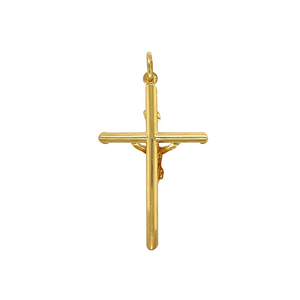 New 9ct Yellow Gold Crucifix Pendant with the weight 2.30 grams. The pendant is 5.1cm long including the bail by 2.9cm