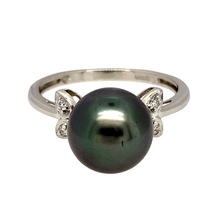 Load image into Gallery viewer, 9ct White Gold Diamond &amp; Grey Pearl Set Dress Ring
