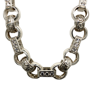 New 925 Silver & Cubic Zirconia 28" Gypsy Link Chain 156 grams