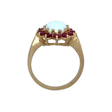 Load image into Gallery viewer, New 9ct Gold &amp; Created Opal &amp; Pink Stone Flower Cluster Ring

