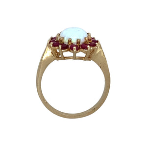New 9ct Gold & Created Opal & Pink Stone Flower Cluster Ring