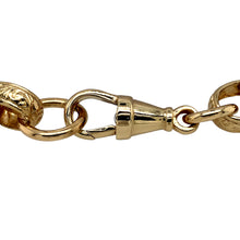 Load image into Gallery viewer, Preowned 9ct Yellow Gold 9&quot; Engraved Belcher Bracelet with the weight 29.10 grams and link width 10mm. The links are alternating engraved and plain
