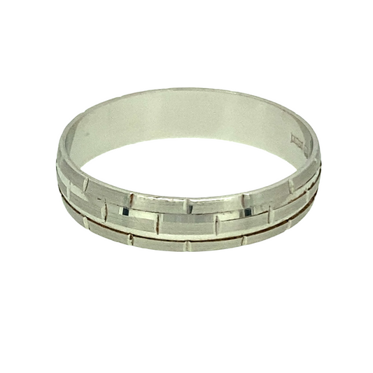 9ct White Gold 4mm Patterned Wedding Band Ring