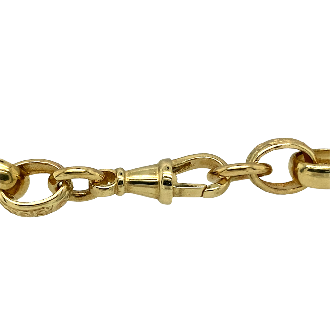 New 9ct Yellow Gold 9.25" Engraved Belcher Bracelet with the weight 24.40 grams and link width 9mm