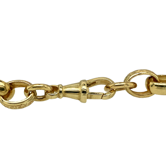 New 9ct Yellow Gold 9.25" Engraved Belcher Bracelet with the weight 24.40 grams and link width 9mm