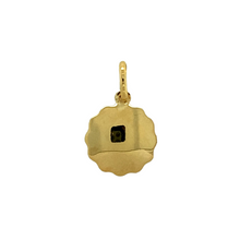 Load image into Gallery viewer, New 9ct Yellow Gold Scalloped Edge St Christopher Pendant with the weight 0.60 grams. The pendant is 1.9cm long including the bail and the St Christopher has the diameter 1.2cm
