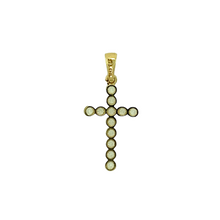 Load image into Gallery viewer, New 9ct Yellow and White Gold &amp; Cubic Zirconia Set Cross Pendant with the weight 0.50 grams. The pendant is 2.1cm long including the bail by 1cm
