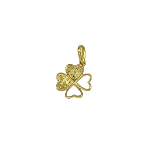 New 9ct Yellow Gold & Cubic Zirconia Set Four Leaf Clover Pendant with the weight 0.30 grams. The pendant is 1.5cm long including the bail by 1cm
