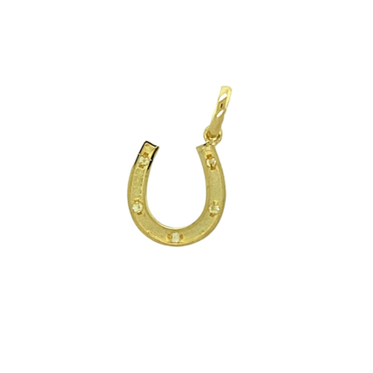 New 9ct Yellow Gold & Cubic Zirconia Set Horseshoe Pendant with the weight 0.40 grams. The pendant is 1.8cm long including the bail by 1.1cm