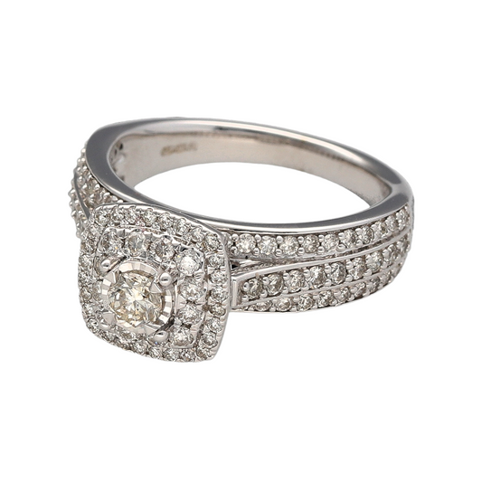 9ct White Gold & Diamond Square Halo Ring