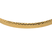 Load image into Gallery viewer, New 9ct Yellow Solid Gold Patterned Bangle with the weight 8 grams and diameter 6.8cm. The bangle band is 5mm wide and has a mill grain style pattern on the sides of the bangle
