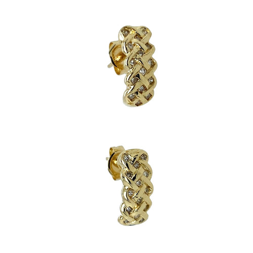 9ct Gold & Diamond Set Plaited Half Hoop Earrings