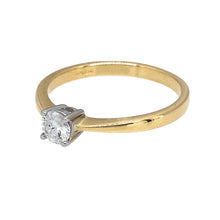 Load image into Gallery viewer, Preowned 18ct Yellow and White Gold &amp; Diamond Brilliant Cut Set Solitaire Ring in size L with the weight 2.20 grams. The Diamond is approximately 25pt with approximate clarity i1 - i2 and colour K - M
