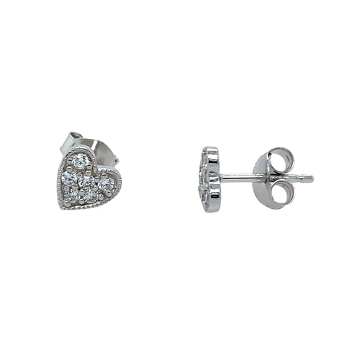 925 Silver & Cubic Zirconia Set Heart Stud Earrings
