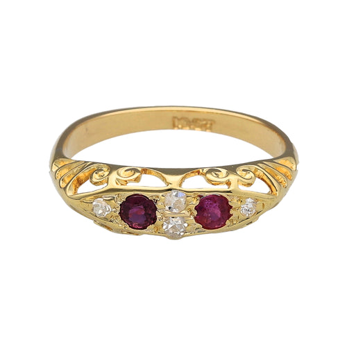 18ct Gold Diamond & Ruby Antique Style Ring