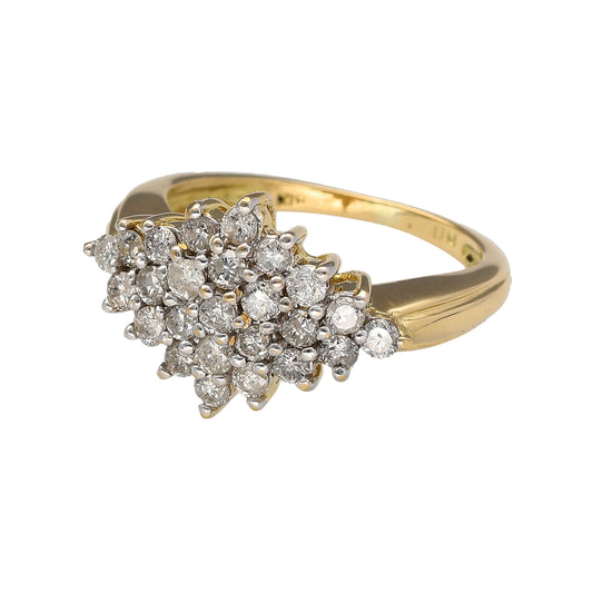 Preowned 18ct Yellow Gold & Diamond Set Cluster Ring in size L with the weight 5.50 grams. There is approximately 1ct of Diamond content in total at approximate clarity i1 - Si2 and colour K - M