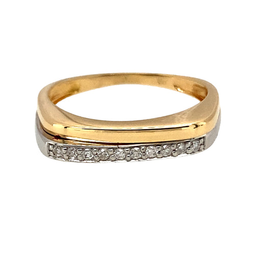 18ct Gold & Diamond Set Square Front Band Ring