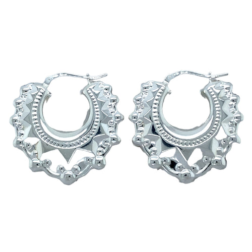925 Silver Fancy Circle Creole Earrings