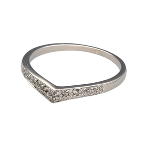 Preowned 9ct White Gold & Diamond Set Wishbone Ring in size M with the weight 1.60 grams. The band is 3mm wide at the front