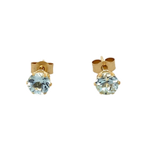 Load image into Gallery viewer, New 9ct Yellow Gold &amp; Blue Topaz Stud Earrings with the weight 0.30 grams. The blue topaz stone is 4mm diameter
