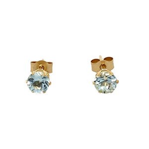 New 9ct Yellow Gold & Blue Topaz Stud Earrings with the weight 0.30 grams. The blue topaz stone is 4mm diameter