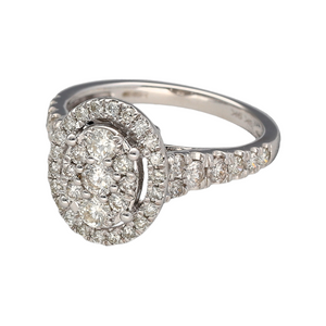 New 9ct White Gold & Diamond Oval Halo Ring with Diamond set shoulders. The ring is in size M with the weight 3.60 grams. There is approximately 1ct of Diamonds set in the ring in total. The front of the halo is 13mm high. Other sizes available, enquire in the contact page