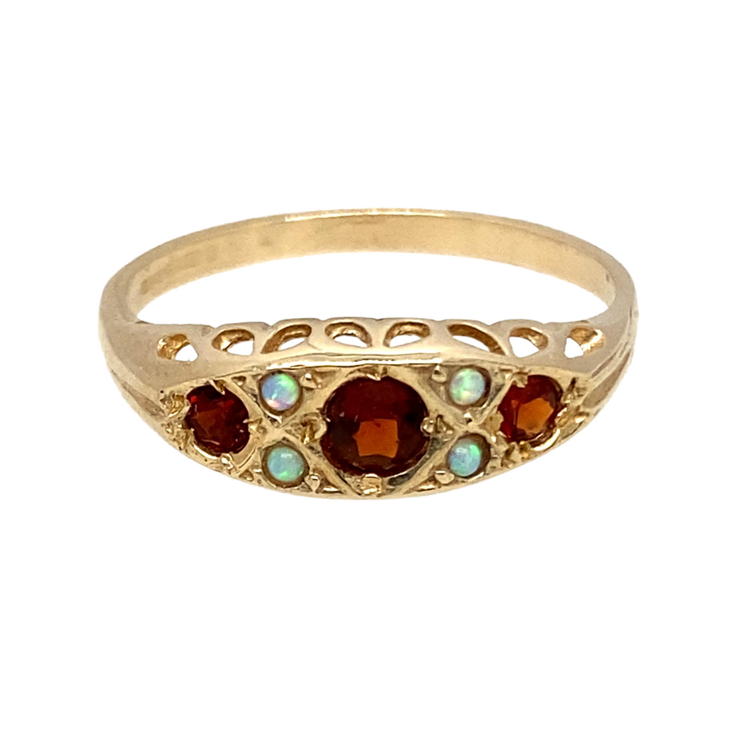 New 9ct Gold & Created Opal & Red Stones Set Ring